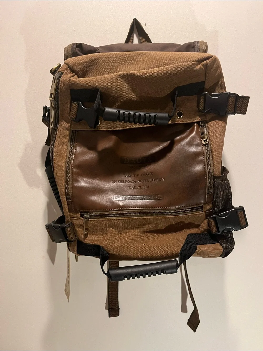 NWT Men's Brown Canvas Leather Messenger Bag - Backpack Shoulder strap Satchel